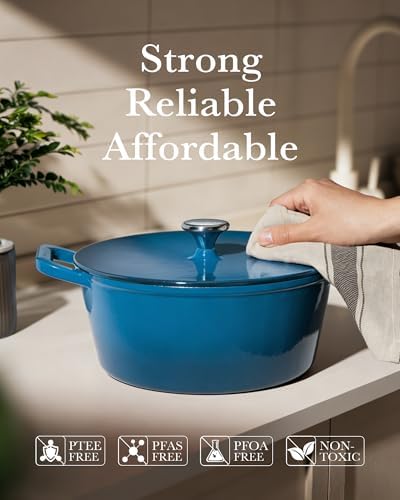 Dutch Oven Pot, 6QT Enameled Cast Iron Dutch Oven with Lid, Dual Handle, Dutch Pot for Sourdough Bread Baking, Braising & Roasting, 500℉ Oven Safe, All Cooktops Compatible, Marine