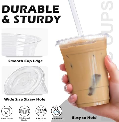 100 Pack 12 oz Plastic Cups, Clear Disposable Iced Coffee Cups