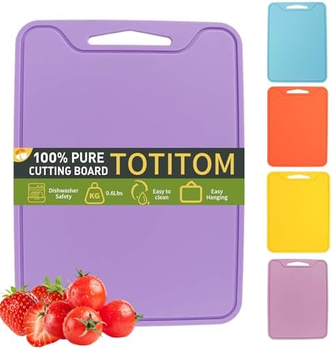Flexible Plastic Cutting Boards for Kitchen, 11.8''x 8.6'' Silicone Cutting Board, BPA Free Non Slip Cutting Mat for Meat, Vegetables and Fruit with Easy Grip Handle, Dishwasher Safe (Purple)