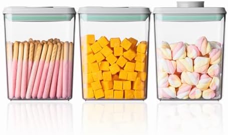 Ankou Pop Airtight Food Storage Containers with Lids- 3 Pcs Stackable One Button Opening Food Containers, Kitchen Pantry Storage Containers for Snacks Candy Salt Herbs Spices BPA-Free (1.2 QT * 3)