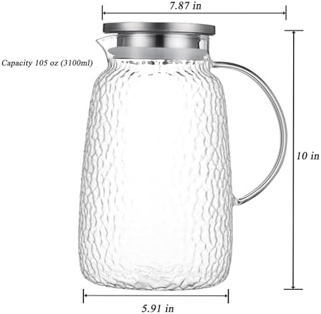 Purefold 105 Oz Borosilicate Glass Pitcher with Lid, Glass Beverages Jug