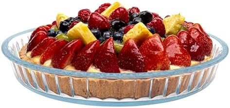 Simax Glass Pie Pan, 11 Inch Round Pie Plate, Glass Baking Dish, Fluted Pie Holder, Oven Safe Tray, Borosilicate Glass