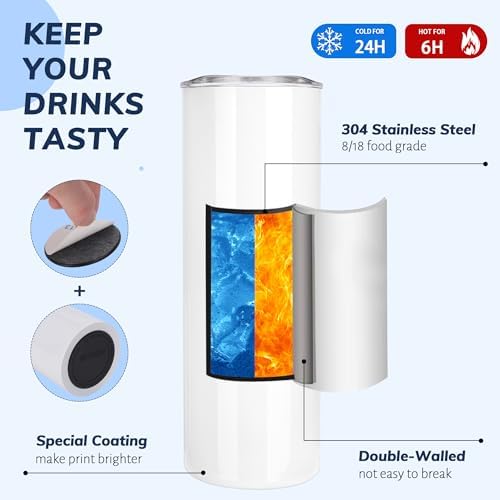 D·S Sublimation Tumblers 20oz 4Pack Skinny Straight Tumblers with Gift Box