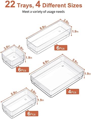 SMARTAKE 22 PCS Drawer Organizer, 4-Size Desk Bathroom Drawer Organizer