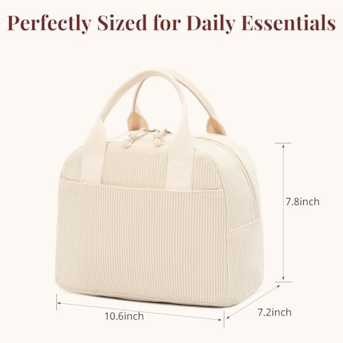LOVELYWIND Lunch Box for Women, Cream Corduroy Insulated Lunch Bag