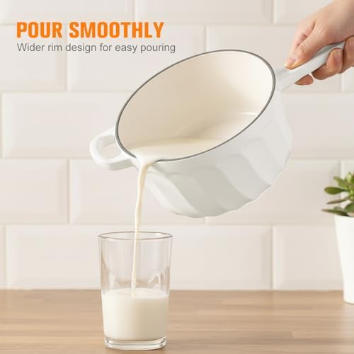 Enameled Cast Iron Sauce Pan with Lid, 2 Quart Saucepan with Lid