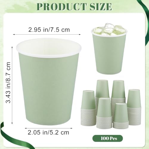 NatNarr 100 Pack Sage Green Paper Cup, 9oz Sage Green Baby Shower Cups