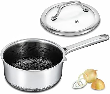 Hybrid Nonstick 1.5 QT Saucepan with Lid, Stainless Steel Honeycomb Pot with Two Pour Spouts,Compatible with All Cooktops,Dishwasher and Oven Safe