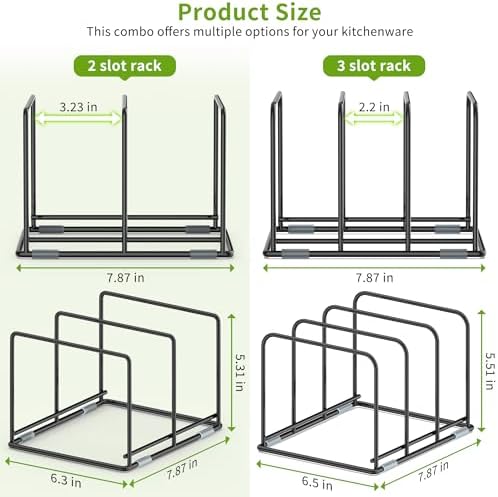 Pan and Pot Organizer Rack, Cutting Board Organizer for Cookie Sheet,Frying Pan inside Cabinet,Baking Pan, Tray Organizer for Kitchen Storage - Total 5 Compartments(2 Pcs)