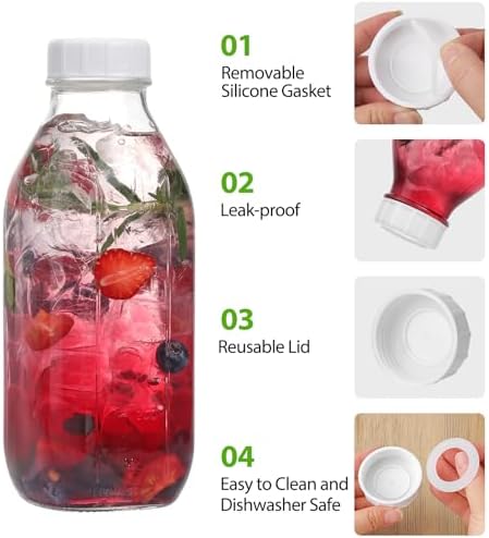 CUCUMI 2 Pack 32 Oz Glass Milk Bottle with Reusable Lid