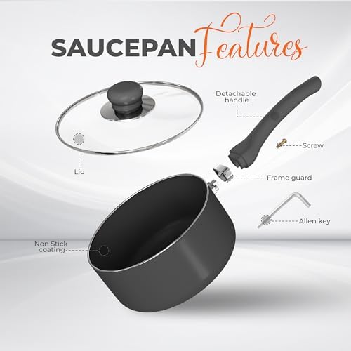 Utopia Kitchen 1.5 Quart Nonstick Saucepan, Grey & Black