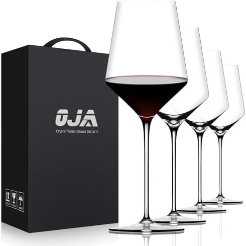 OJA Wine Glasses Set, Crystal Red Hand Blown Wine Glass, Set of 4, 15 oz