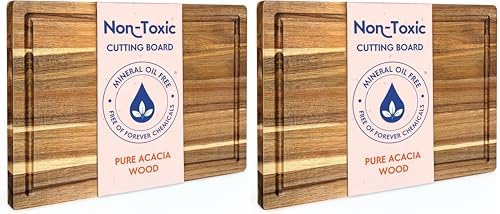 Non-Toxic Acacia Wood Cutting Board, Mineral Oil & Plastic Free, 16x11 in (Pack of 2)