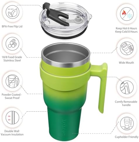 BJPKPK 40 oz Tumbler with Handle & Straw, Insulated Stainless Steel Mug