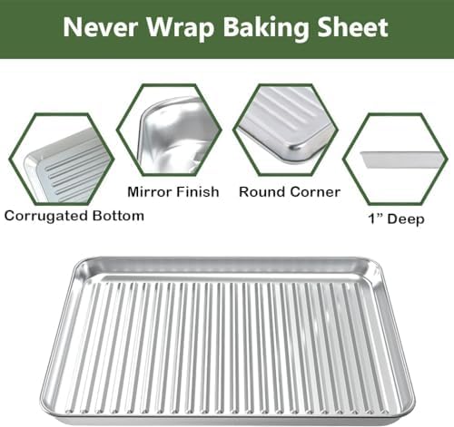 ROTTAY Baking Sheet with Rack Set (2 Pans + 2 Racks), Stainless Steel Cookie Sheet with Cooling Rack, Nonstick Baking Pan, Warp Resistant & Heavy Duty & Rust Free, Size 16 x 12 x 1 Inches (Pack of 2)