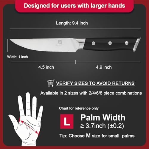 Steak Knife,4.5inch Steak Knives Set of 2,High-Carbon Stainless Steel Knife Set,Serrated Blade Sharp Knives,Dishwasher Safe,Ergonomic Black Handel,Full Tang Design With Excellent Gift