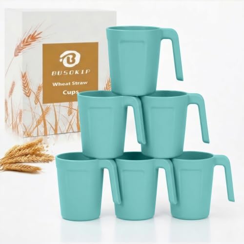 16 OZ Coffee Mug with Handle, Wheat Straw Cups Set of 6 - Green