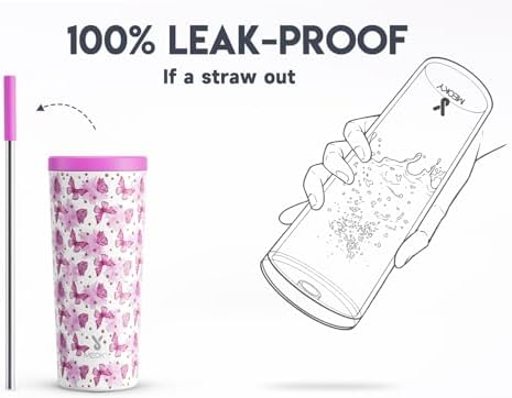 Meoky 24 oz Insulated Tumbler with Lid and Straw, Stainless Steel Vacuum Insulated Tumbler, Keeps Cold for 24 Hours, 100% Leak Proof, Fits in Car Cup Holder (Dreamy)