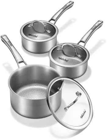 Titanium sauce pans for cooking,1.5&2.5&3.5QT Pure Titanium Hammered Pro with Three Lids, Non-Toxic Skillet for Cooking, PFAS/PFOA/PTFE Free Cookware,Dishwasher&Oven Safe, Kitchen Induction Compatible