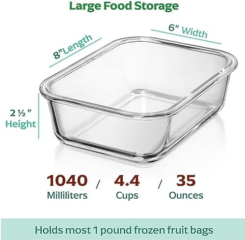 Fusion Gourmet - 8 Pack 35 oz Glass Containers - Airtight, Microwave, Oven