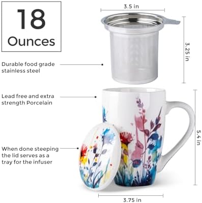 AmorArc Tea Cup With Infuser and Lid, 18oz Loose Leaf Tea Mug With Steeper