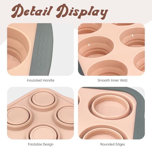 Silicone Muffin Pans for Baking with Metal Frame, 12-Cup Silicone Muffin Pan, BPA-Free Nonstick Coating, Easy Release & Clean, Oven & Dishwasher Safe ,Versatile for Baking, Custards & Cupcakes(Pink)