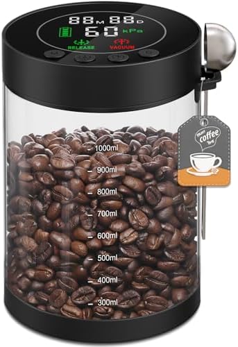 Electric Vacuum Coffee Canister, 1.3L Glass Airtight Food Storage Container