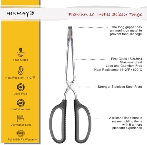 HINMAY Scissor Tongs 10-Inch Stainless Steel Scissor Style Tongs