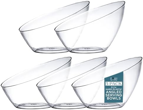 5 Pack Clear Angled Plastic Serving Bowls Disposable for Party Table 8oz