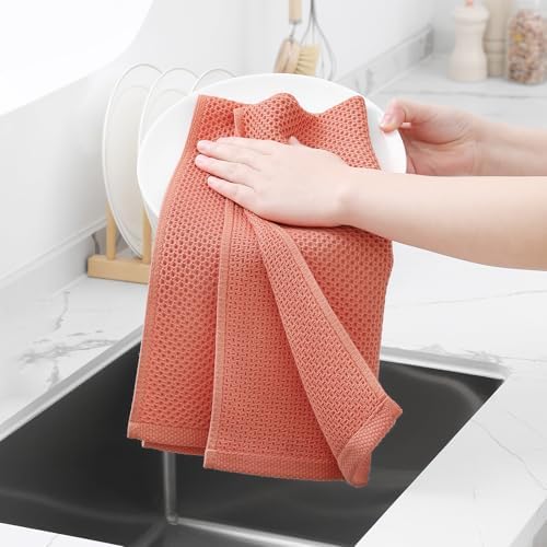 Homaxy 100% Cotton Waffle Weave Kitchen Dish Towels 4-Pack, Coral