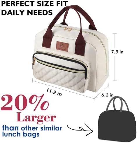 Genteen Lunch box for Women, Insulated Tote LunchBox for Adult Men Reusable Lunch Box with Front Pocket for Work, Picnic or Travel-15 Cans/14 Liters- white