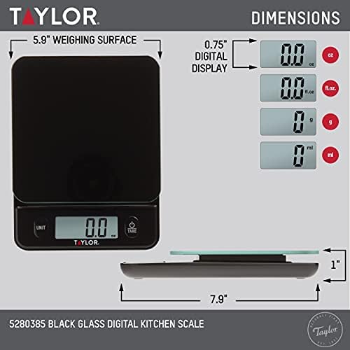Taylor Digital Kitchen Food Scale with Black Glass Top - 11 lb Max Capacity