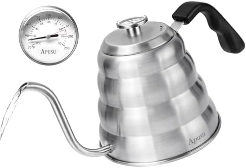 Tea Kettle For Stovetop,Gooseneck Pour Over Kettle,Thermometer,40oz,Silver