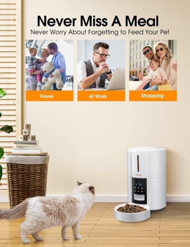 WOPET Automatic Cat Feeder, 3L Cat Food Dispenser, Automatic Dog Feeder, Timed Feeder 6 Meals Daily with Portion Control, 10s Voice Recording, Backup Power