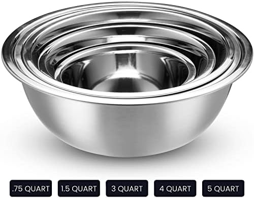 10-Piece Stainless Steel Mixing Bowl Set with Lids for Food Prep & Storage
