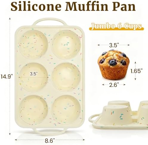 Jumbo Muffin Pan, Metal Reinforced Frame 6-Cup Large Silicone Cupcake Pan