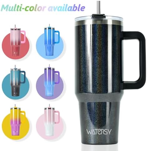 40 oz Shiny Tumbler with Handle and Straw,Stainless Steel Tumbler with Lid and Straw,Insulated Travel Mug(Cold for 34 Hours),Water Bottle for Iced Tea,Coffee (Black)
