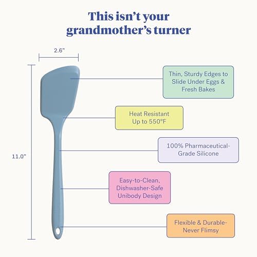GIR: Get It Right Silicone Spatula Turner - Nonstick & Heat-Resistant Cooking Utensil - Seamless One-Piece Flexible Edge Rubber Spatula - Dishwasher-Friendly, Ultimate Turner - 13IN - Slate
