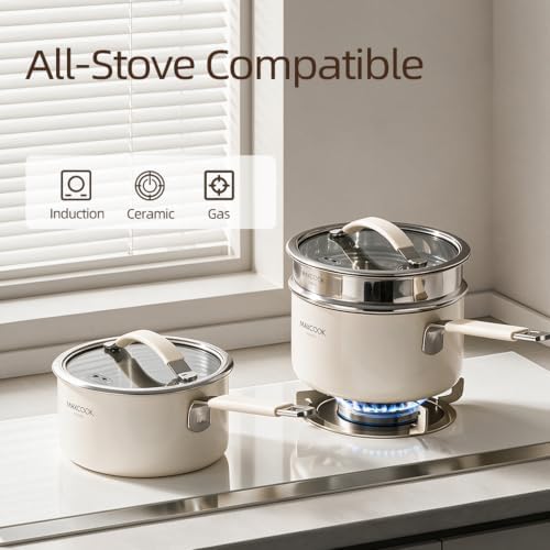 2.0 Quart Tri-Ply Stainless Steel Sauce Pan, Heat Fast Evenly, Detachable Silicone Cover, Cooking Pot for All Cooktops