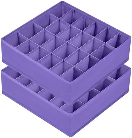 Joyoldelf Sock Drawer Organizer Divider 2 Packs Underwear Organizer, 24 Cell Closet Organizers and Storage Organizer Sock Holders Organizers for Storing Socks, Handkerchiefs, Ties, Belts (Purple)