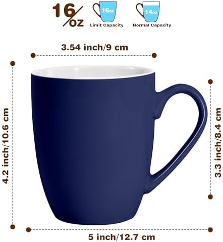 Large Ceramic Coffee Mugs Set of 6 16oz(475ml) Tea Cups Gifts Dark Blue