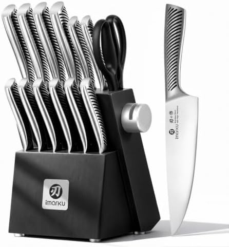 Imarku 14-Piece Japanese Gyutou Stainless Steel Knife Set with Block