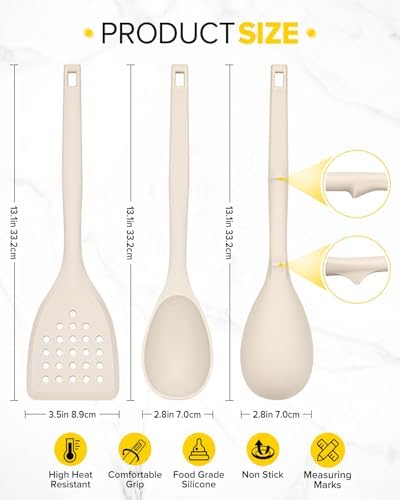 BUNDLEPRO Silicone Cooking Utensils Set, 4 Pcs Spatula and Spoon Set, Khaki