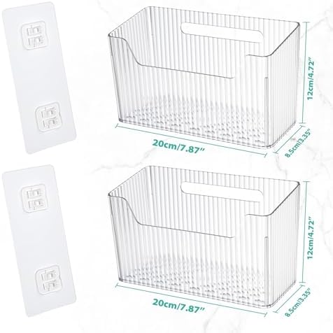 Sinnsally 2 Pack Cabinet Door Organizer,Self Adhesive Lid Organizer Inside Cabinet Storage Boxes,Stackable Hanging Basket Bins Wall Mounted Shower Caddy Holder for Kitchen,Bathroom,Pantry(Clear White)