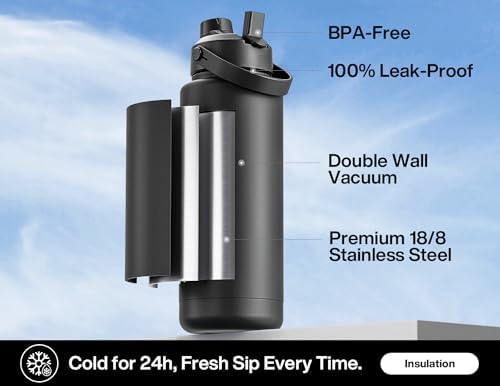 POWCAN 40 oz Insulated Water Bottle with 2-in-1 Straw and Spout Lid, Keep Cold 24H, Leak-Proof, BPA-Free, Double Wall Stainless Steel Water Bottle for Sports, Gym, Trip, School (Wildflower After Dark)