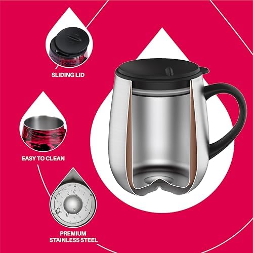 Ideus 16 oz Insulated Coffee Mug with Lid and Handle (Red Zebra 1.0)