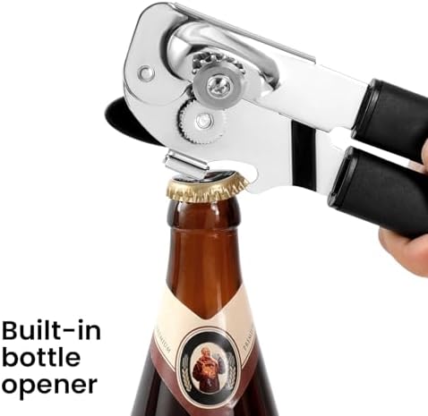 Can Opener Manual with Magnet Lift, Heavy Duty Handheld Smooth Edge Can Tin Opener for Seniors, Durable Sharp Cutting Blade,Easy Turn Knob Multifunctional Bottle Opener