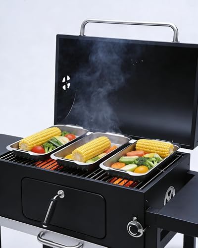 VIKEYHOME Grill Carry System, 6-Piece Stainless Steel Large Food Prep Tray, 16.5" x 11" Pan, Outdoor Grill with Cooling Rack for Vegetables, Fish, Meat, Great Grilling Gifts for Men