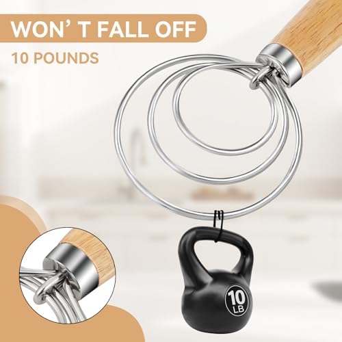 Danish Dough Whisk Dutch Bread Mixer Stainless Steel Hook Wooden Handle Baking Tools for Sourdough Pizza Pastry Cake Batter Making