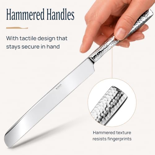 Hudson Essentials Hammered 18/10 Stainless Steel Hostess Serving Utensil Set, 8-Piece Set with Cake Knife, Cake Server and Lasagna Pie Server, Dishwasher Safe